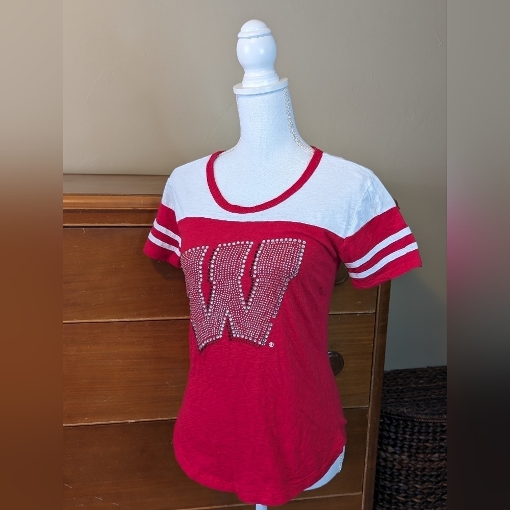 WISCONSIN BADGERS BLING Burnout Rhinestone Short Sleeve College T-Shirt